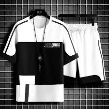 Aybeez- White Printed Short Tracksuit With Contrasted Pannels For Men